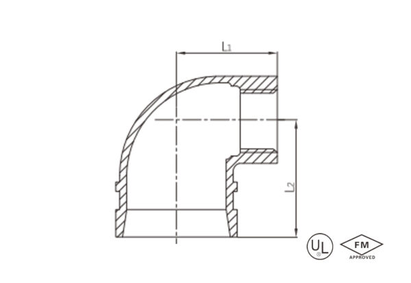 grooved 90° reducing elbow with female threaded outlet