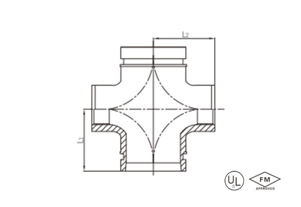 grooved reducing cross with female threaded branch