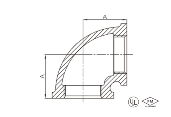 malleable iron 90° straight elbow