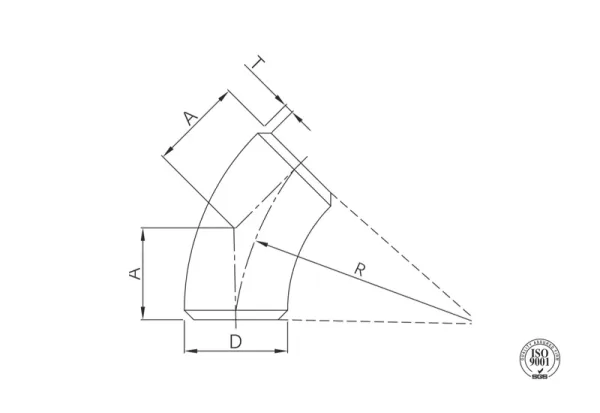 butt weld 45° elbow (long radius)