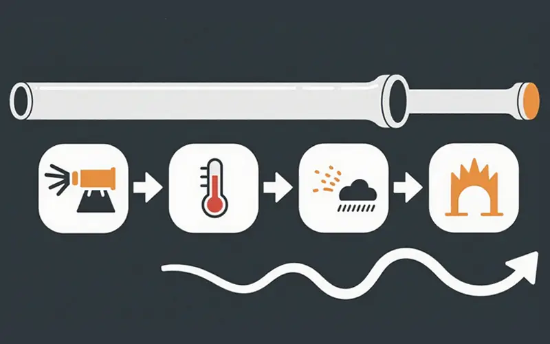 It visually presents the steps of FBE coating application on a pipe, showing a streamlined process flow.-banner