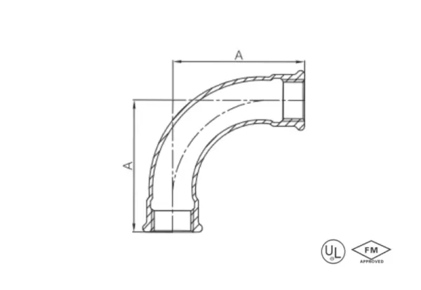 malleable cast iron 90° long sweep bend