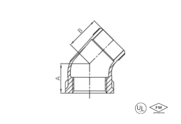 malleable cast iron male and female 45° elbow