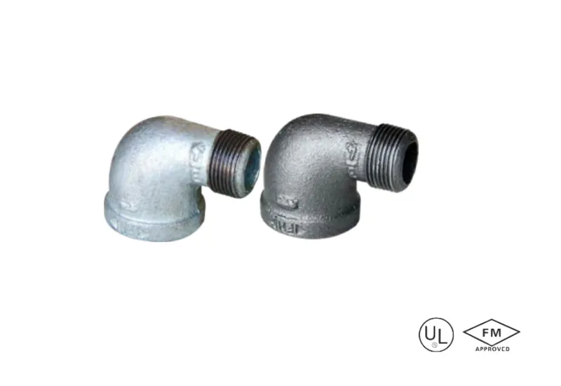 malleable cast iron male and female 90° reducing elbow