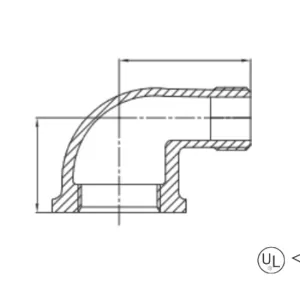 malleable cast iron male and female 90° reducing elbow
