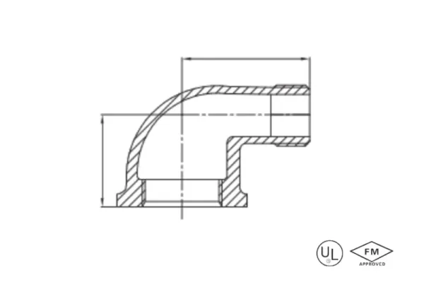 malleable cast iron male and female 90° reducing elbow