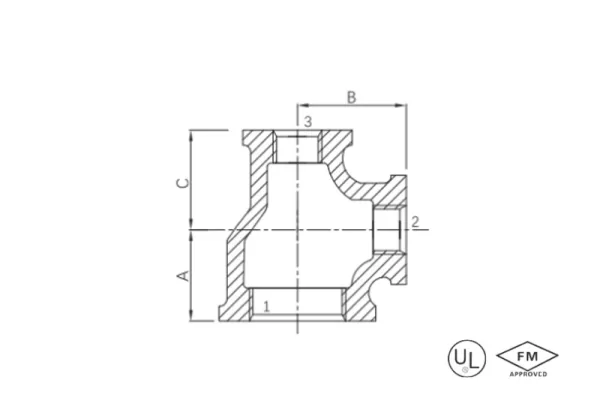 malleable cast iron reducing tee (equal major run and branch) (copy)