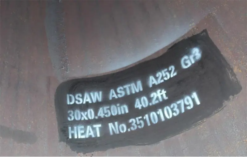steel pipe stencil marking astm a252