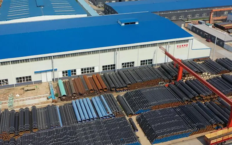 A large steel pipe manufacturer's Allland steel, showing a full inventory of LSAW and welded pipes ready for supply. banner