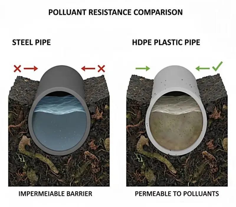 steel pipe vs hdpe pollutant resistance comparison