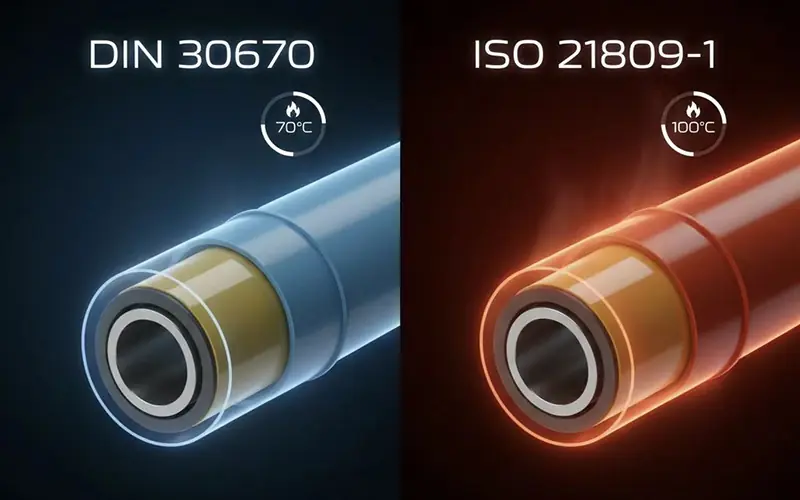 A technical comparison of 3LPE coated pipe under DIN 30670 (rated for 70°C) and ISO 21809-1 (rated for 100°C).-banner