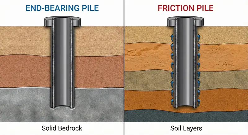 steel pipe piling load transfer end bearing vs friction.