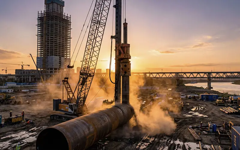 Close-up of the longitudinal submerged arc welding (LSAW) process on a large diameter steel pipe at Allland's factory.-banner