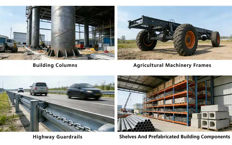 Typical uses of EN 10219 steel pipes: building columns, farm machinery frames, guardrails, shelvingt-banner