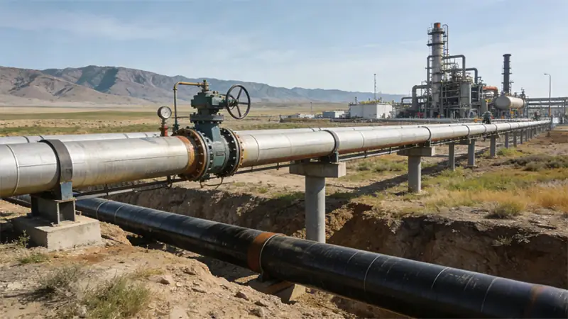 onshore oil & gas pipeline connected to refinery plant