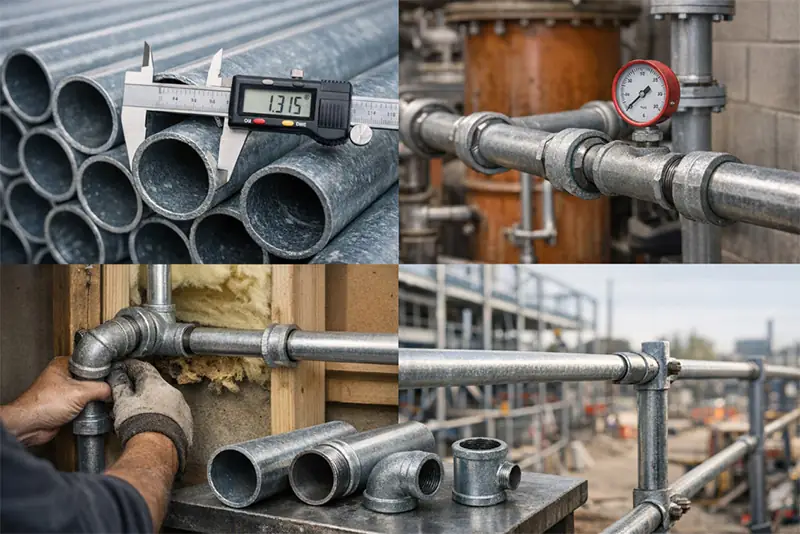 galvanized steel pipes installation construction plumbing.