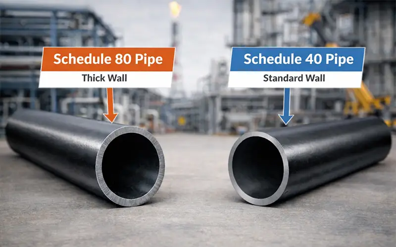 Comparison of Wall Thickness between Schedule 80 and Schedule 40 Pipes: The left side is a thick walled (Schedule 80) pipe, and the right side is a standard walled (Schedule 40) pipe-banner