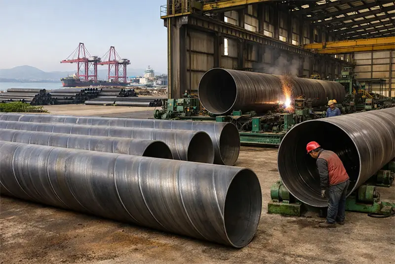 spiral steel pipe manufacturing china ssaw welding factory.
