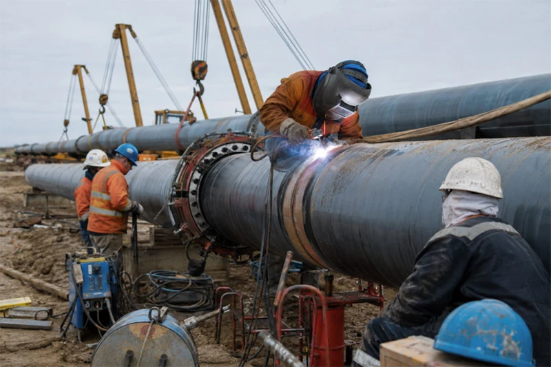 erw lsaw pipe field welding construction site
