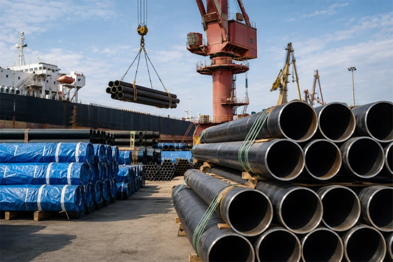 importing steel pipes from china industrial port loading carbon steel pipes