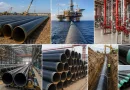 Industrial steel pipeline construction onshore and offshore using high-pressure steel pipes with corrosion-resistant coating banner