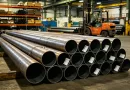 Industrial steel pipes in warehouse, carbon steel pipe stock for construction