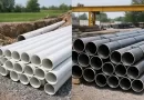 Schedule 20 PVC pipes and steel pipes stacked at a construction site showing material comparison for low-pressure piping applications-banner